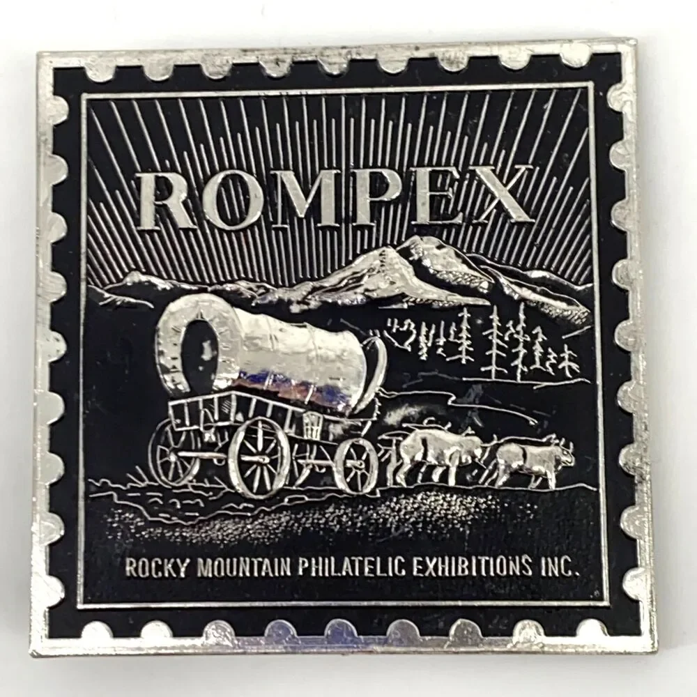 Rocky Mountain Philatelic Exhibitions Rompex Pioneer Wagon Belt Buckle Square